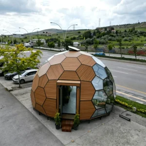 Custom Layout Half Transparent Hexagonal Glass Sphere Dome House Tent for Trade Show Plaza Exhibition Kiosk