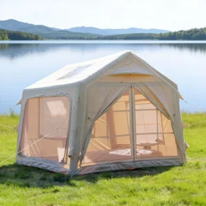 Custom Logo AIR1301 Luxury Classic-Style Four-Season Outdoor Waterproof Inflatable Tent Khaki Fabric Camping