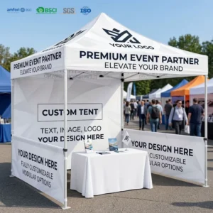 Custom Logo Advertising Tent 210D Silver-Coated Fabric Iron Frame Dye Sublimation Foldable Pop up Canopy for Outdoor Party