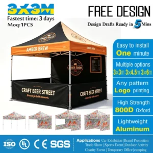 Custom Logo Exhibition Gazebo Tent 3x3m Heavy Duty 800D Oxford Folding Marquee Canopy