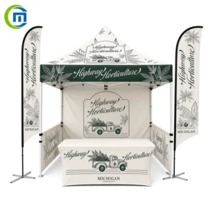 Custom Logo OEM 20×20 Portable Outdoor Sports Canopy Package with Display Counter Teardrop Flags Trade Show Tent for Golf Event