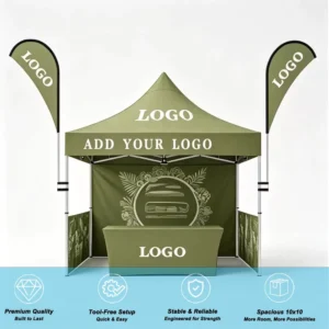 Custom Logo Printed 420D Oxford Fabric Flame Retardant Waterproof Indoor Outdoor Trade Show Tent Advertising Foldable Pop-Up