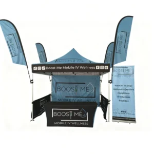 Custom Made Logo Print Aluminum Advertising Trade Show Tent With Feather Flag Table Cover 10X10 Canopy Tent