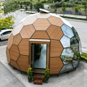 Custom Modern Luxury Geodesic Dome Tent with Glass Skylight & Built in Bathroom Four Season Eco Friendly for Glamping Resorts