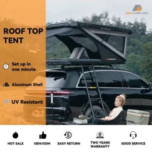 Custom OEM 2-4 Person Waterproof 4WD Car Camping Automatic Triangle Aluminum Hard Shell Roof Top Tent