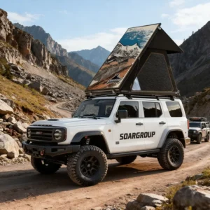 Custom One Bedroom Aluminum Rooftop Tent Oxford Waterproof UV Printing Shell Lightweight Four Season Quick Automatic Opening