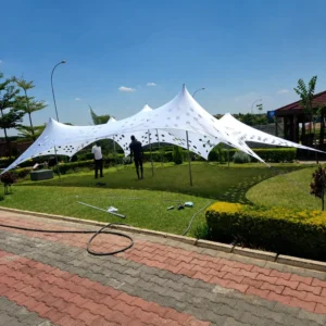 Custom Outdoor Four-Season PVC Aluminum Alloy Stretch Tent with Tensile Canopy Decorative Cutouts, Wedding Party Garden Shade