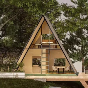 Custom Outdoor Luxury Triangle Shaped Double Layer Tent Waterproof A frame Entry Duplex Glamping Safari Camping Tent