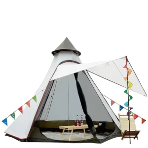Custom Outdoor Mongolian Yurt Tent Multi Person Rainproof & Sunproof Conical Family Tent with Front Support Poles