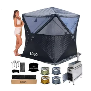 Custom Portable Square Outdoor Mobile Sauna Tent for Winter Hiking Camping Insulated Hot Heating Ice Cube Fishing One Bedroom