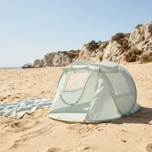 Custom Print Striped Portable Quick Set up Mesh windows Sunshade Shelter Tent Baby Beach Tent for Kids Outdoor Seaside Backyard