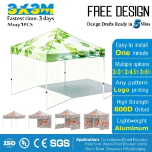 Custom Printed 3x3m Waterproof 800D Oxford Fabric Pop-Up Canopy Gazebo Tent