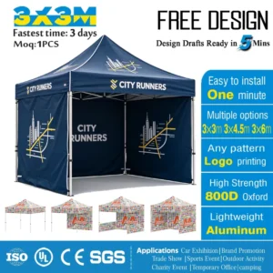 Custom Printed Advertising Marquee Tent 3x3m Waterproof 800D Oxford Event Shelter Portable Aluminum Pop up Gazebo Canopy