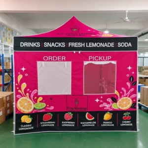 Custom Printed Canopy Tent for Smoothies and Cold Drinks with Full Walls and Service Windows
