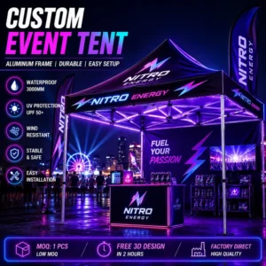 Custom Printed LED Light Aluminum Pop-Up Tent for Sports Events, Music Festivals, Exhibitions, and Trade Shows