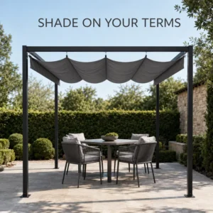 Custom RAL Color 60x60mm Steel Pergola 3x3m Sliding Sun Shade Pavilion for Villa Garden Restaurant Patio Commercial Shelter