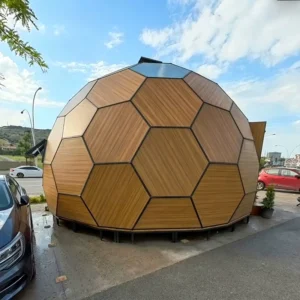 Custom Ratio Solid and Transparent Panel Geodesic Dome Cabin for Commercial Complex Outdoor Service Kiosk Trade Show