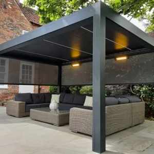 Custom Size Aluminium Bioclimatic Pergola Waterproof Outdoor Garden Gazebo Windproof Patio Pavilion With LED Lighting System