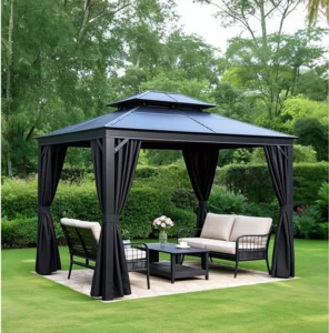 Custom Size Aluminium Gazebo with Gabled Fixed Roof Classic Pergola for Villa Yard and Garden Leisure Area