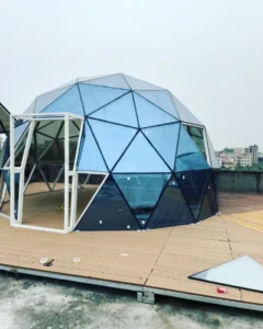 Custom Size Color Bathroom Geodesic Dome Hotel Tent for Glamping Villa Clear Tempered Glass Exhibition Tent