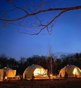 Custom-Size Geodesic Dome Tent 3-20 m Waterproof PVC Glamping House with Complete Bathroom Unit