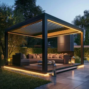 Custom-Size Outdoor Motorized Aluminum Bioclimatic Pergola Gazebo, Waterproof Windproof, Powder-Coated, LED Optional