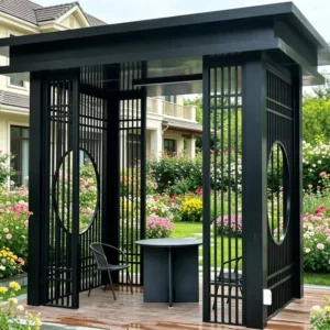 Custom Waterproof Sun Shade Courtyard Canopy Roof Carport Outdoor Aluminum Alloy Pergola Insulated Glass Chinese Style
