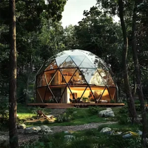 Customizable Double Storey Luxury Glamping Dome Tent Tempered Reflective Mirror Glass Triangular Shaped Design for Attic House