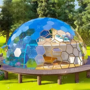 Customizable Double-floor Attic Triangular Shaped Tempered Reflective Mirror Glass Geodesic Dome Tent House for Trade Show Tents