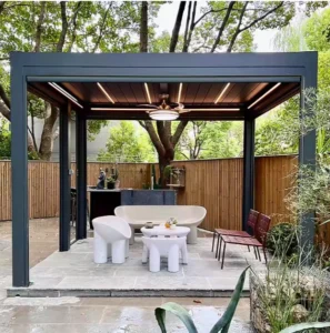 Customizable Motorized Aluminum Louvered Pergola with Automatic Bioclimatic Design for Villa, Park, and Outdoor Kitchen