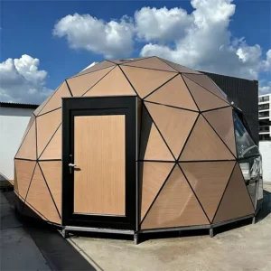 Customizable Size Four Season 100% Waterproof Modern Luxury Geodesic Wooden Glass Dome Tent Cabin House Durable Aluminum Alloy