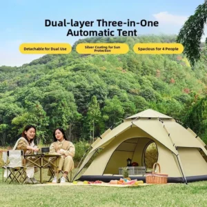 Customize Logo Family Camping Tent 3-4 Person Double-Layer Automatic Pop-Up Waterproof Oxford Cloth Four Seasons 3000mm
