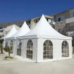 Customized Large Hotel Event Tent European Style Outdoor Banquet Shelter Durable Aluminum Alloy Frame Pointed Roof Design
