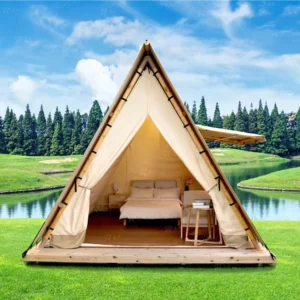 Customized Outdoor A Frame Glamping Safari Tent Waterproof Triangle Shape Entry for Countryside Style Camping