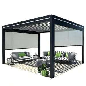 DIY Aluminum Pergola Easy-to-Assemble Waterproof Louvered Gazebo 4x3M or 4x4M with LED Gray Outdoor Backyard Canopy