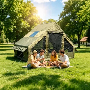 Dark Green 6.3㎡ Inflatable Camping Tent for 3 4 Person 300D Oxford Forest Style Ridge Air Tent with Double U Door