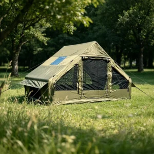 Dark Green 6.3sqm Inflatable Ridge Tent 300D Oxford Tactical Air Tent with Small Skylight and Dual U Shaped Doors