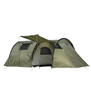 Dark Green Oxford Family Tunnel Tent 4 Person Steel Frame Double Layer Tent Waterproof Insect Proof for Outdoor Camping Trip