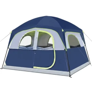 Double Layer 6 Person Four Seasons Pop Camping Tent Family Shelter 210D Oxford Cloth Frame Supported Waterproof Outdoor Cabin