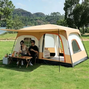 Double Layer Tent for Camping with Porch 12-Person Family Cabin Tents 300D Oxford Fabric Durable Waterproof Camping Tent