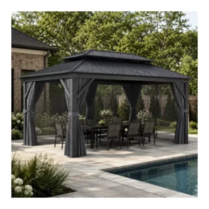 Double Roof Canopy Pergola Aluminum Metal Hardtop Gazebo for Terrace Balcony Backyard