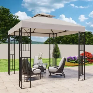 Double Tier Outdoor Patio Gazebo with Decorative Powder-Coated Aluminum Frame, Remote-Controlled IP67 Waterproof Canopy Top