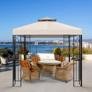 Double Tier Patio Gazebo Custom Size Outdoor Canopy Shelter with Decorative Frame
