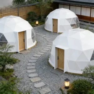 Durable 4 Season Waterproof PVC Camping Geodesic Dome Tent Steel Frame 5 8 People Luxury Resort Prefab Glamping Customized