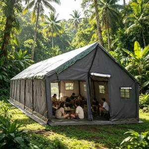 Durable 5x15m Heavy Duty Steel Frame Canvas Tent Waterproof Windproof Single 8-12 Men Capacity Glamping Safari Commercial