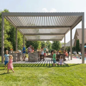 Durable Aluminum Bioclimatic Pergola Adjustable Louvered Canopy for Restaurant Model Pergola260228 Powder Coated Frame