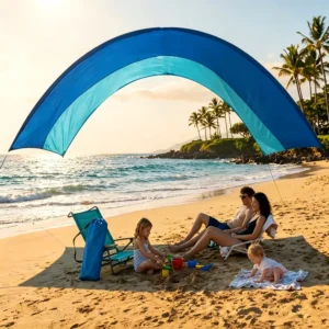 Eco Friendly Waterproof Beach Sun Tent Easy Assemble Fold Pole Portable Shoulder Bag for Seaside Family Leisure