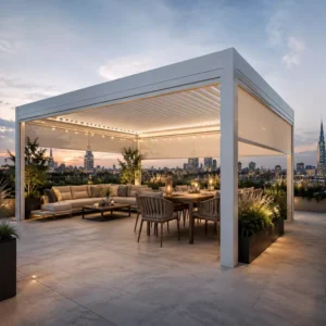 Electric Aluminum Remote-Control Outdoor Gazebo Canopy Pergola Kit Waterproof Terrace Awning with Glass Sail for Garden Patio