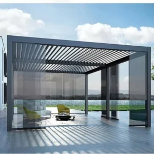 Electric Intelligent Outdoor Pergola Leisure Pavilion Gazebo Top Louver Waterproof Sunshade Aluminum Alloy Anti Corrosion Sound