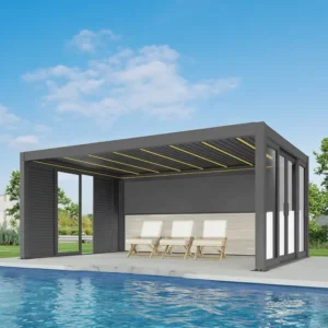 Electric Motorized Louvered Bioclimatic Aluminum Pergola with LED Light Snow and Hurricane Proofing